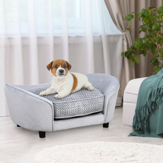 PawHut Pet Sofa, Dog Bed, with Removable Padded Cushion, for Miniature and Small Dogs - Grey
