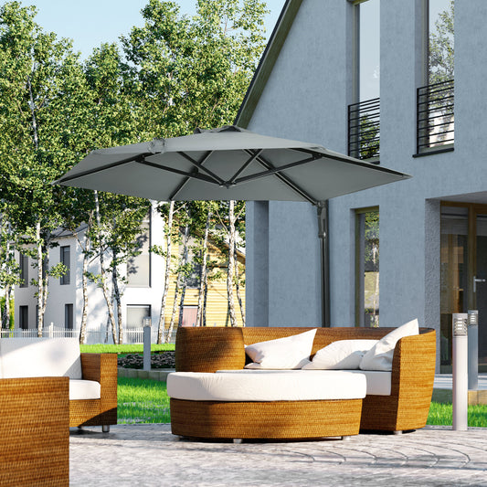 Outsunny Wall Mounted Parasol, Hand to Push Outdoor Patio Umbrella with 180 Degree Rotatable Canopy for Porch, Deck, Garden, 250 cm, Grey