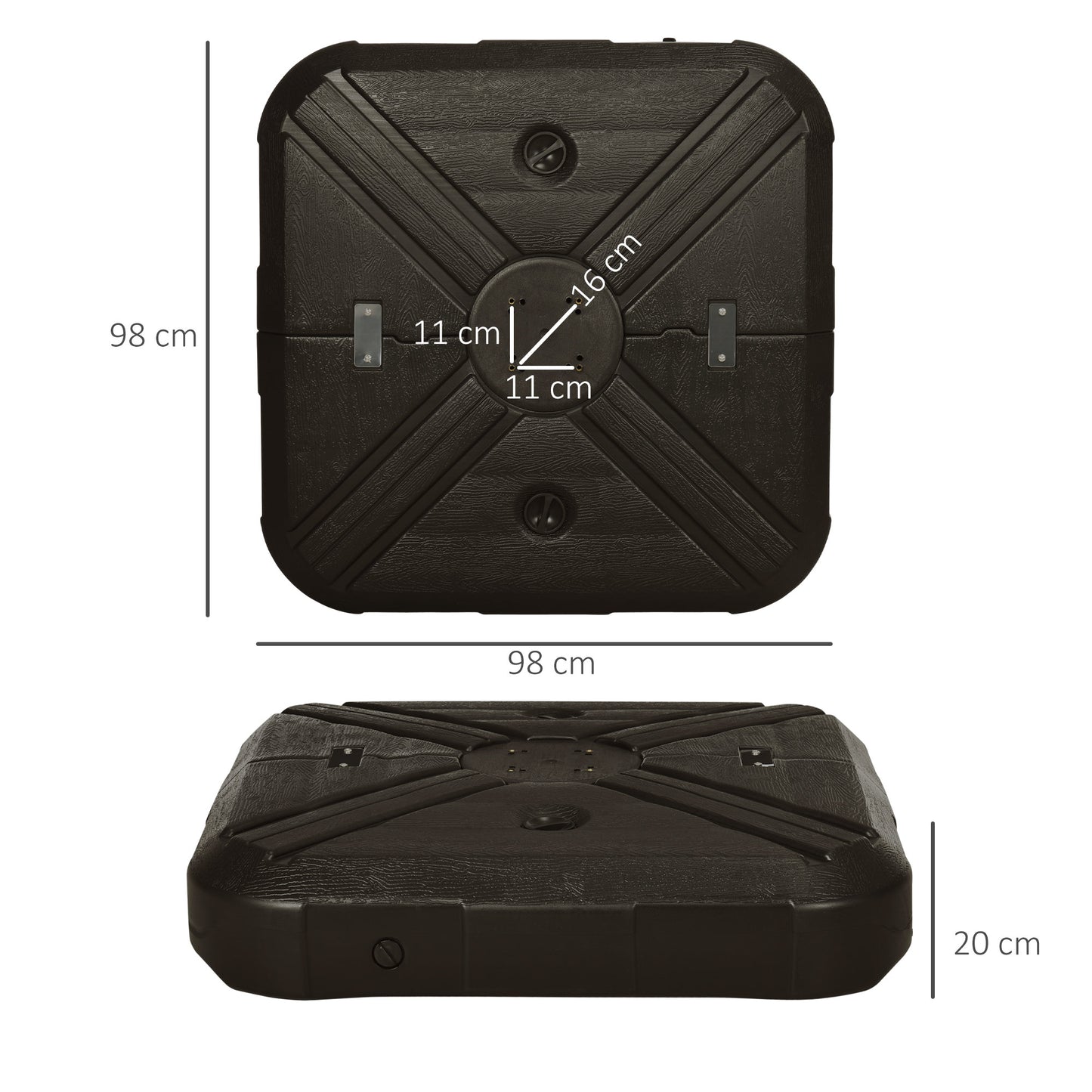 Outsunny Fillable Cantilever Parasol Base Weights with Steel Cross Base, Garden Umbrella Stand Weight with Wheels, 19.5kg Sand or 17kg Water Filled, Coffee