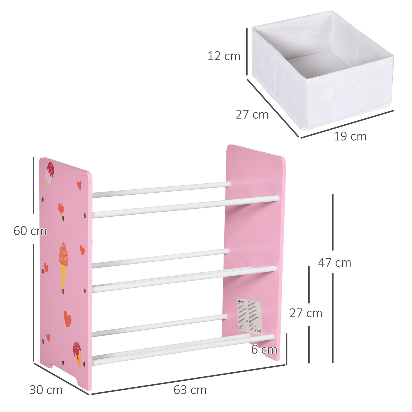 ZONEKIZ Kids Storage Unit with 9 Removable Storage Baskets, Toy Box Organiser with Shelf, Book Shelf for Nursery Playroom, Pink
