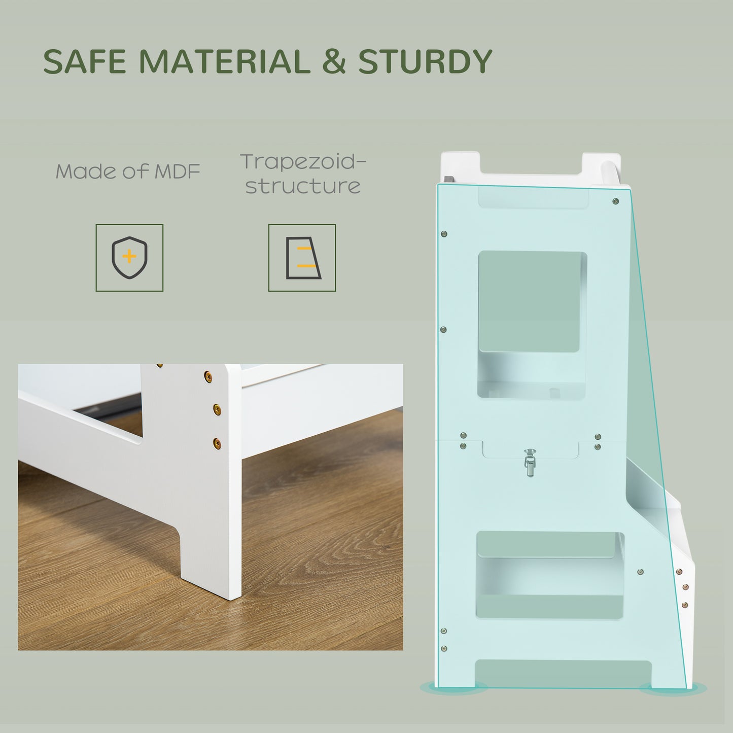 HOMCOM 2-in-1 Kids Step Stool, Toddler Table and Chair Set, with Safety Rail Chalkboard White