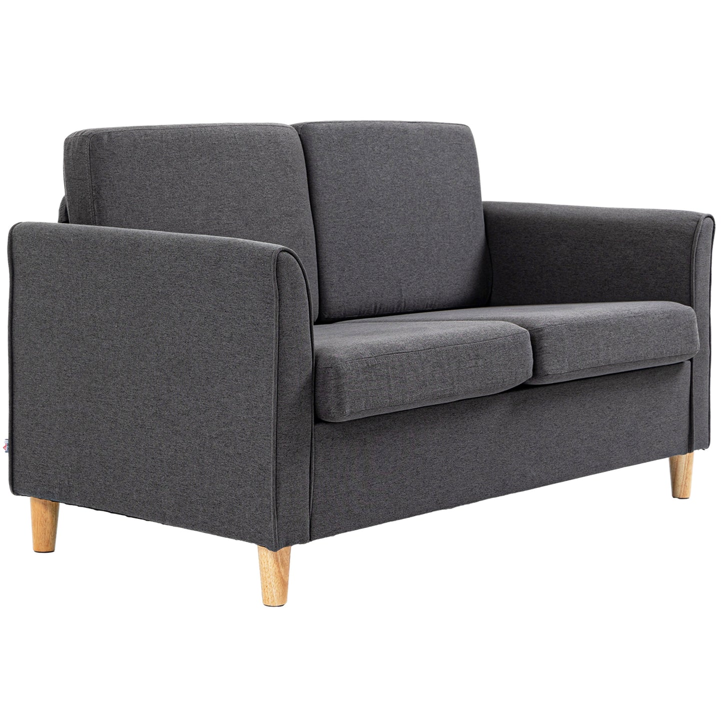 HOMCOM Compact Loveseat Sofa Modern 2 Seater Sofa for Living Room with Wood Legs and Armrests Dark Grey