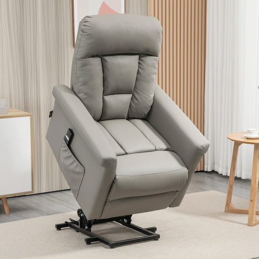 HOMCOM Power Lift Chair PU Leather Recliner Sofa Chair Grey