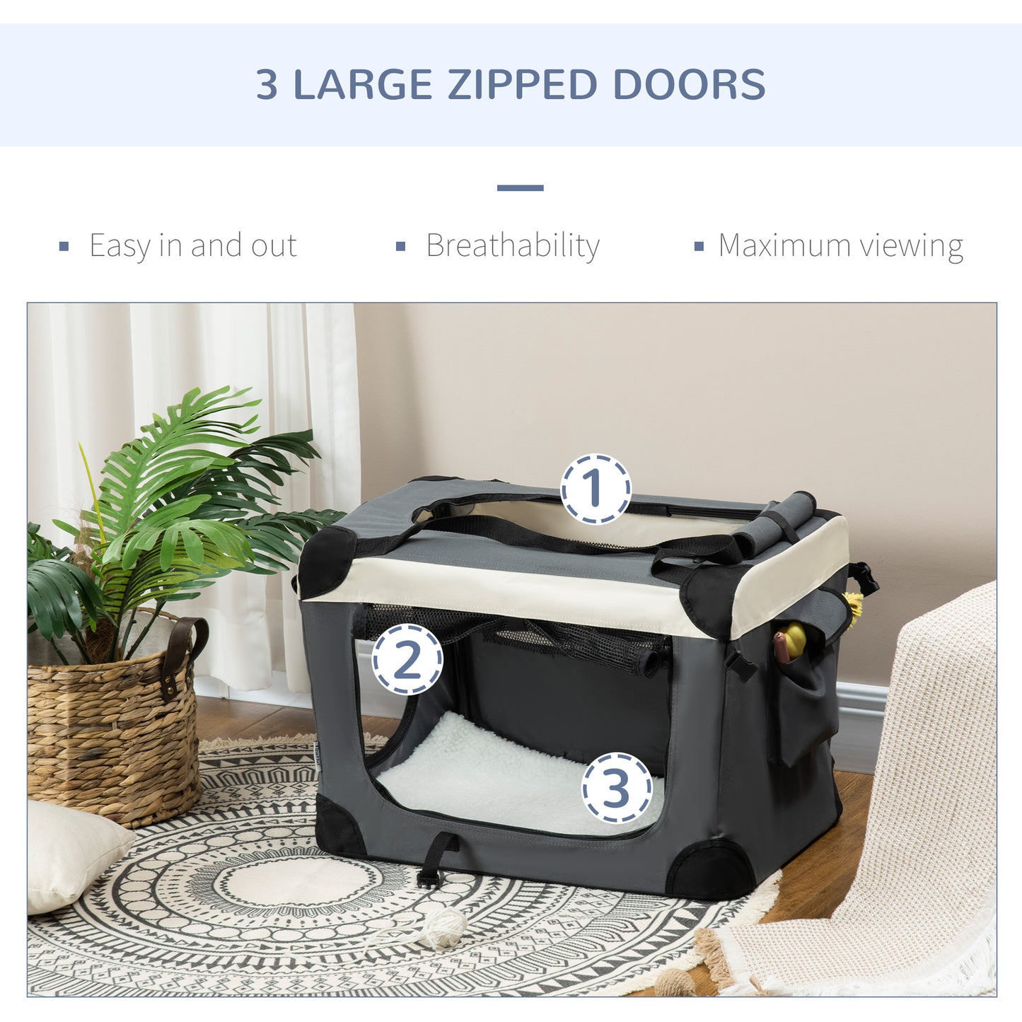 Wiltec Foldable Carrier In Black For Dogs, Cats, And Pets Size M 58x46x53 Cm