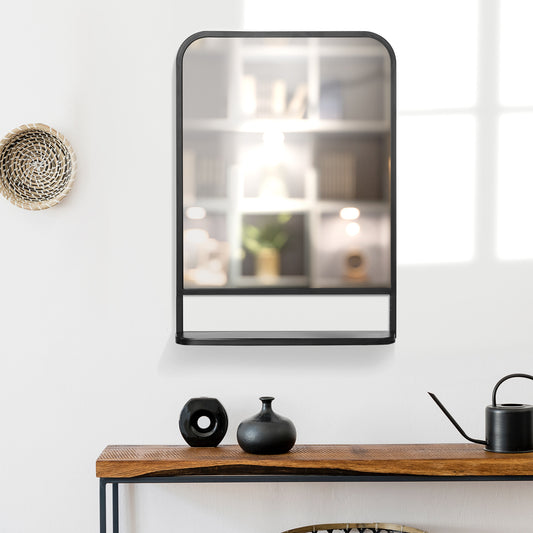 HOMCOM Modern Square Wall Mirror with Storage Shelf, 70 x 50 cm Mirrors, Black