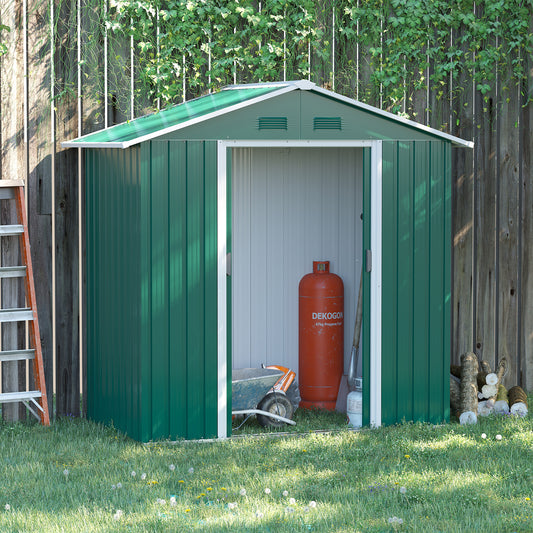 Outsunny 6.5ft x 3.5ft Metal Garden Storage Shed for Outdoor Tool Storage with Double Sliding Doors and 4 Vents, Green