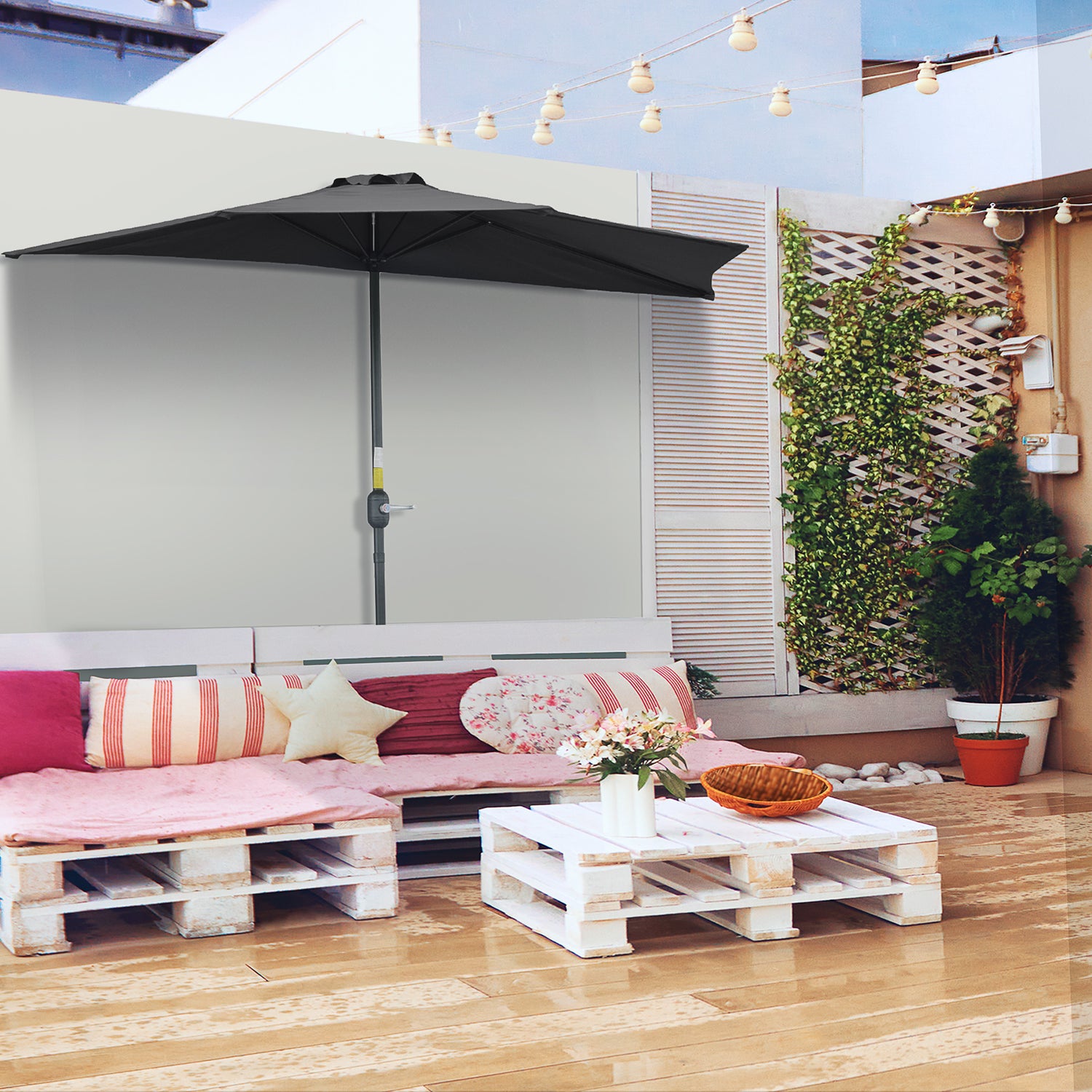 Outsunny 2.7m Balcony Half Parasol 5 Steel Ribs Construction Garden Ou –
