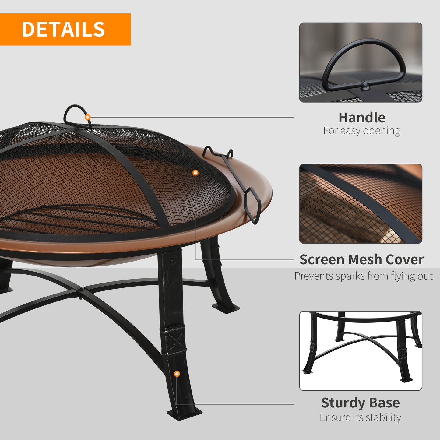 Outsunny Steel Outdoor Patio Fire Pit Wood Log Burning Heater with Poker, Grate Backyard