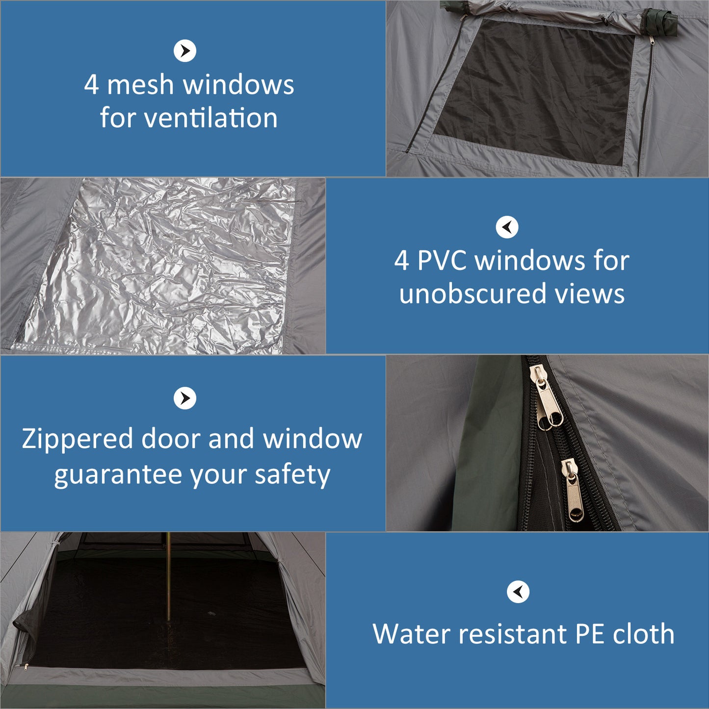 Outsunny 6-Person Outdoor Metal Frame Camping Tent w/ Carrier Bag Grey
