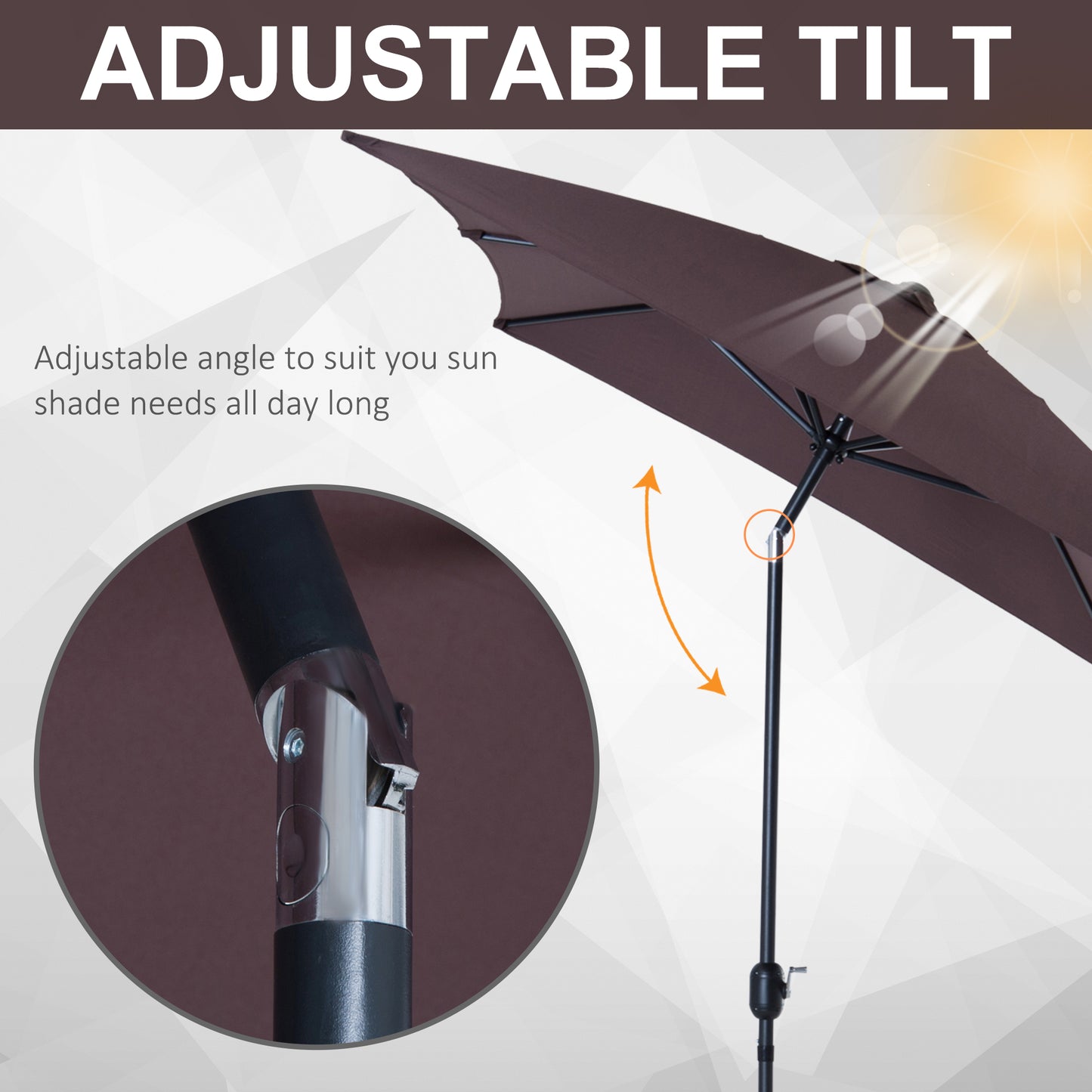Outsunny Patio Umbrella Parasol W/ Tilt Crank-Brown