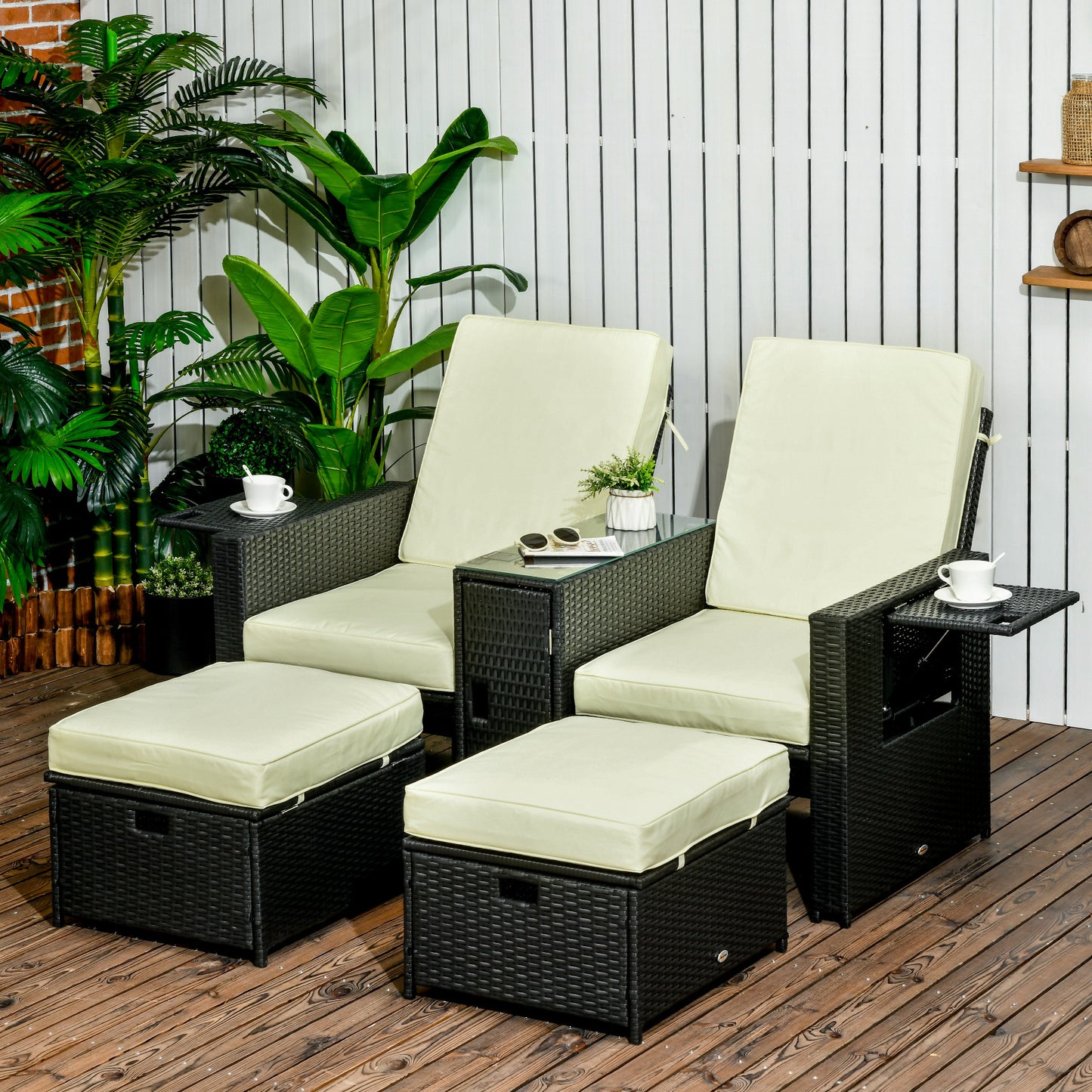 Outsunny outdoor rattan wicker deals adjustable recliner lounge chair