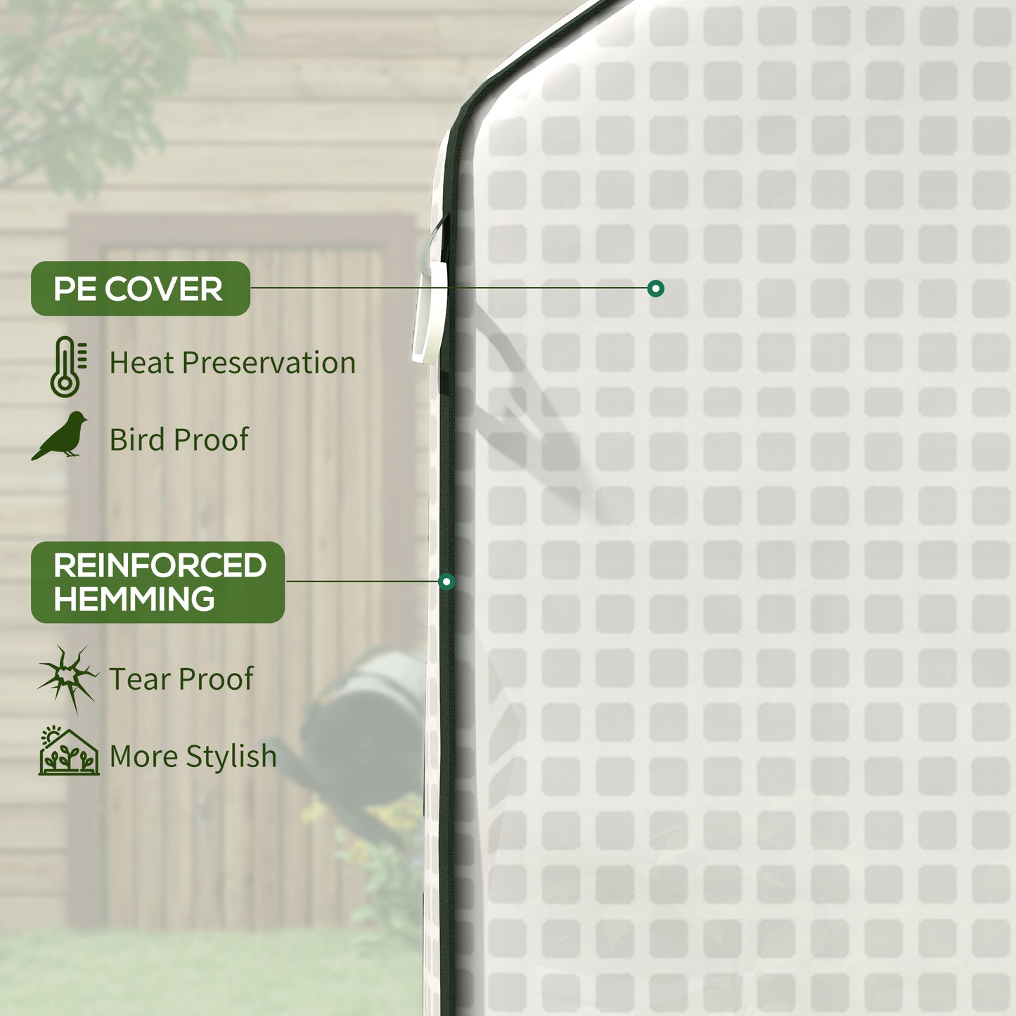 Outsunny Greenhouse Cover Replacement Walkin PE Hot House Cover with Rollup Door and Windows 140 x 143 x 190cm White