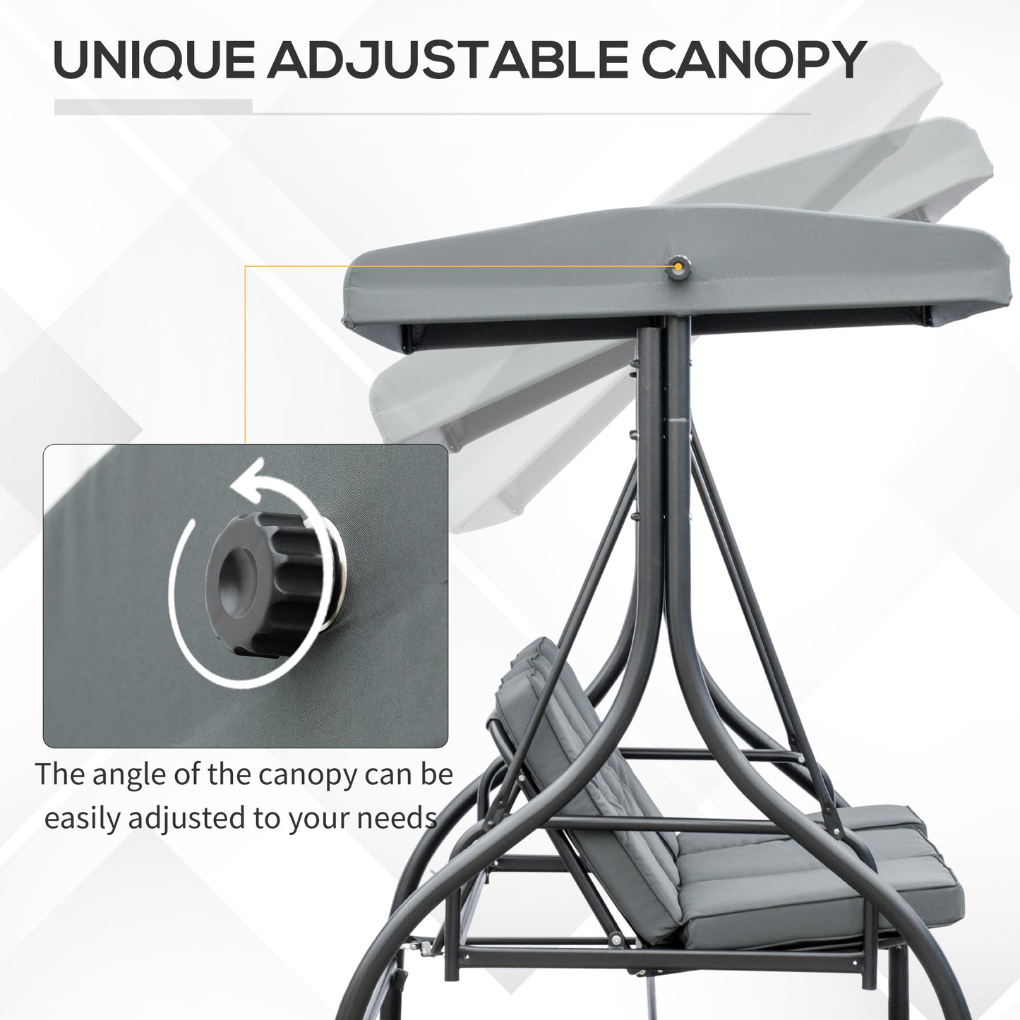 Outsunny Three-Seater Garden Swing, with Adjustable Canopy - Dark Grey