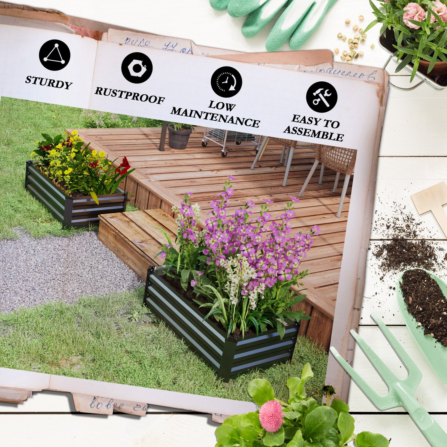 Outsunny Set of Two 60 x 100cm Galvanised Steel Planters