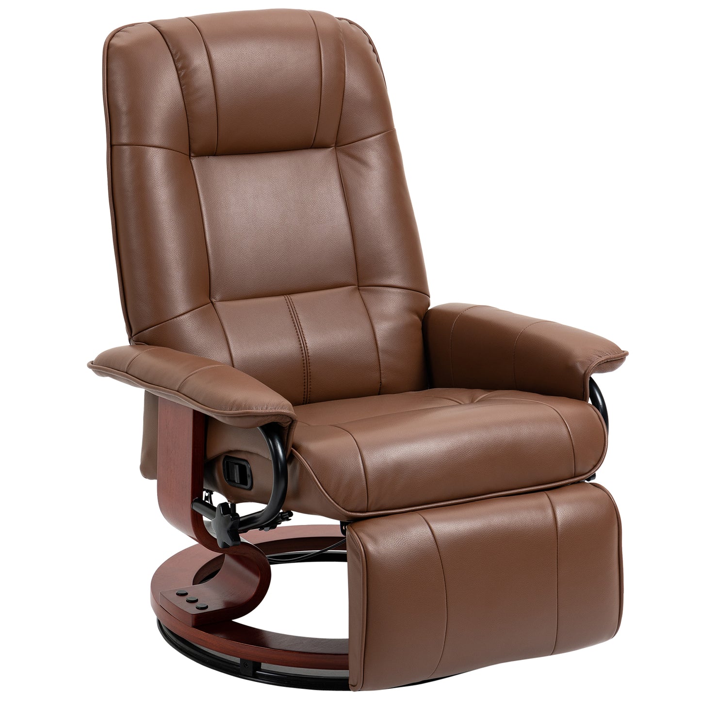 HOMCOM Swivel Recliner, Faux Leather Reclining Chair, Upholstered Armchair with Wooden Base for Living Room, Bedroom, Brown