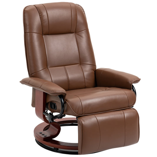 HOMCOM Swivel Recliner, Faux Leather Reclining Chair, Upholstered Armchair with Wooden Base for Living Room, Bedroom, Brown