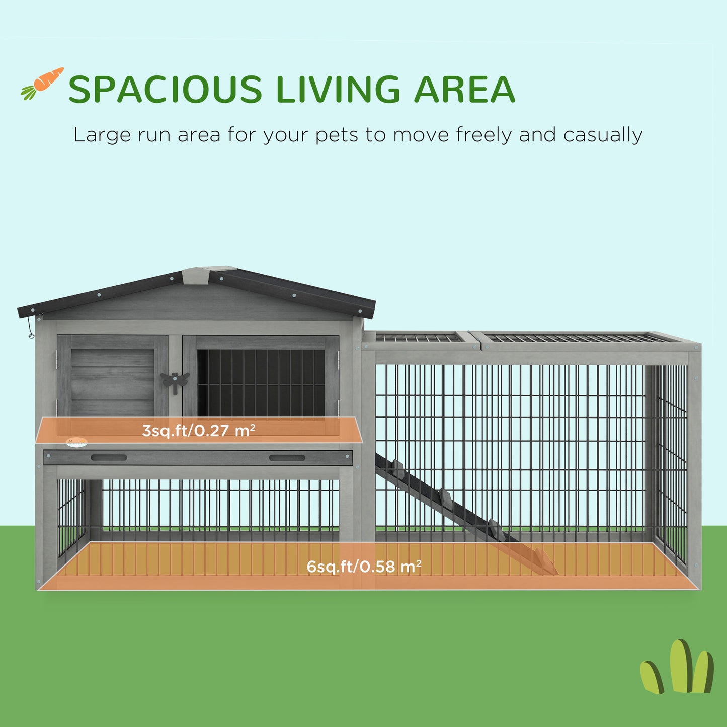 PawHut Wooden Rabbit Hutch with Outdoor Run Grey