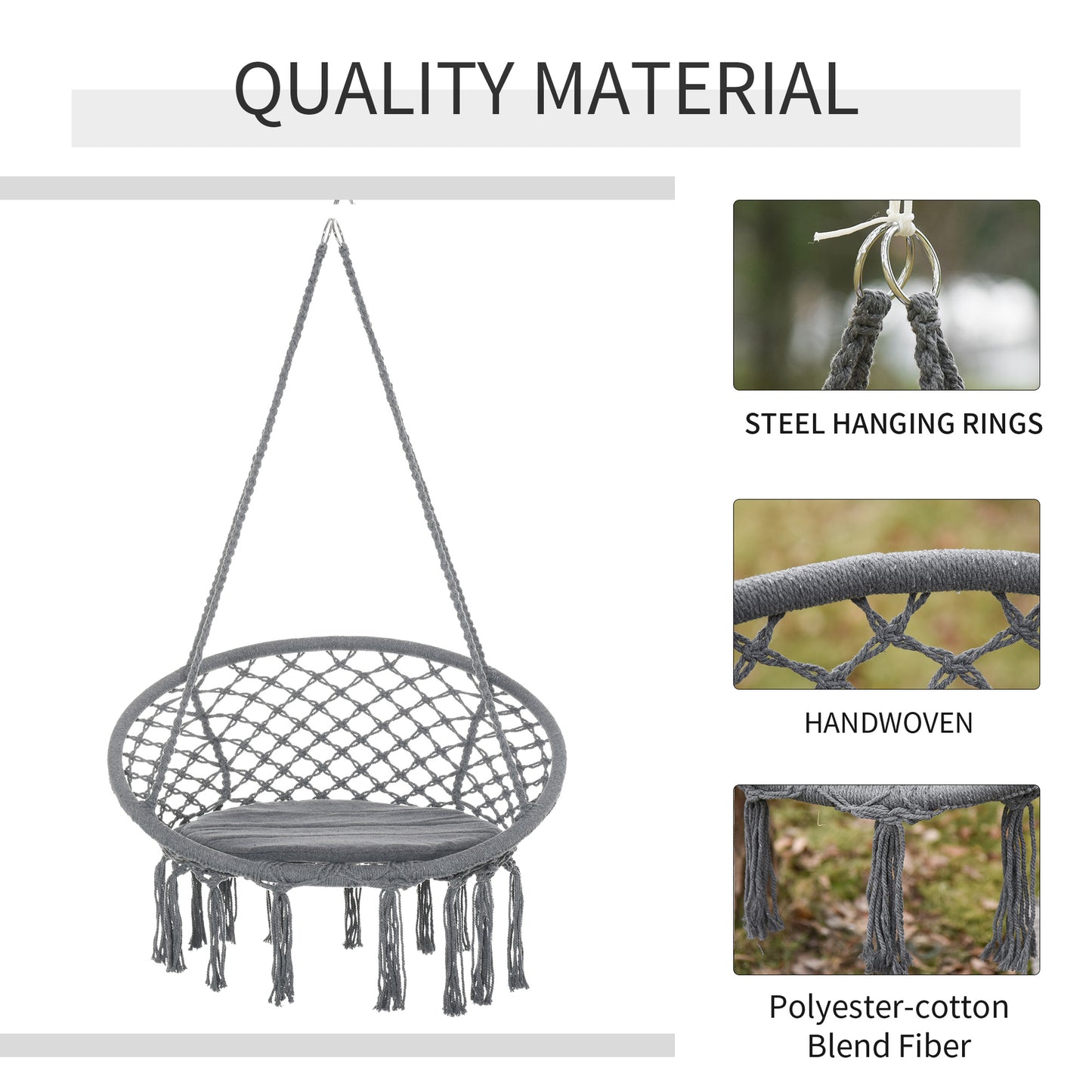 Outsunny Cotton-Polyester Blend Macrame Hanging Chair Swing Hammock with Backrest