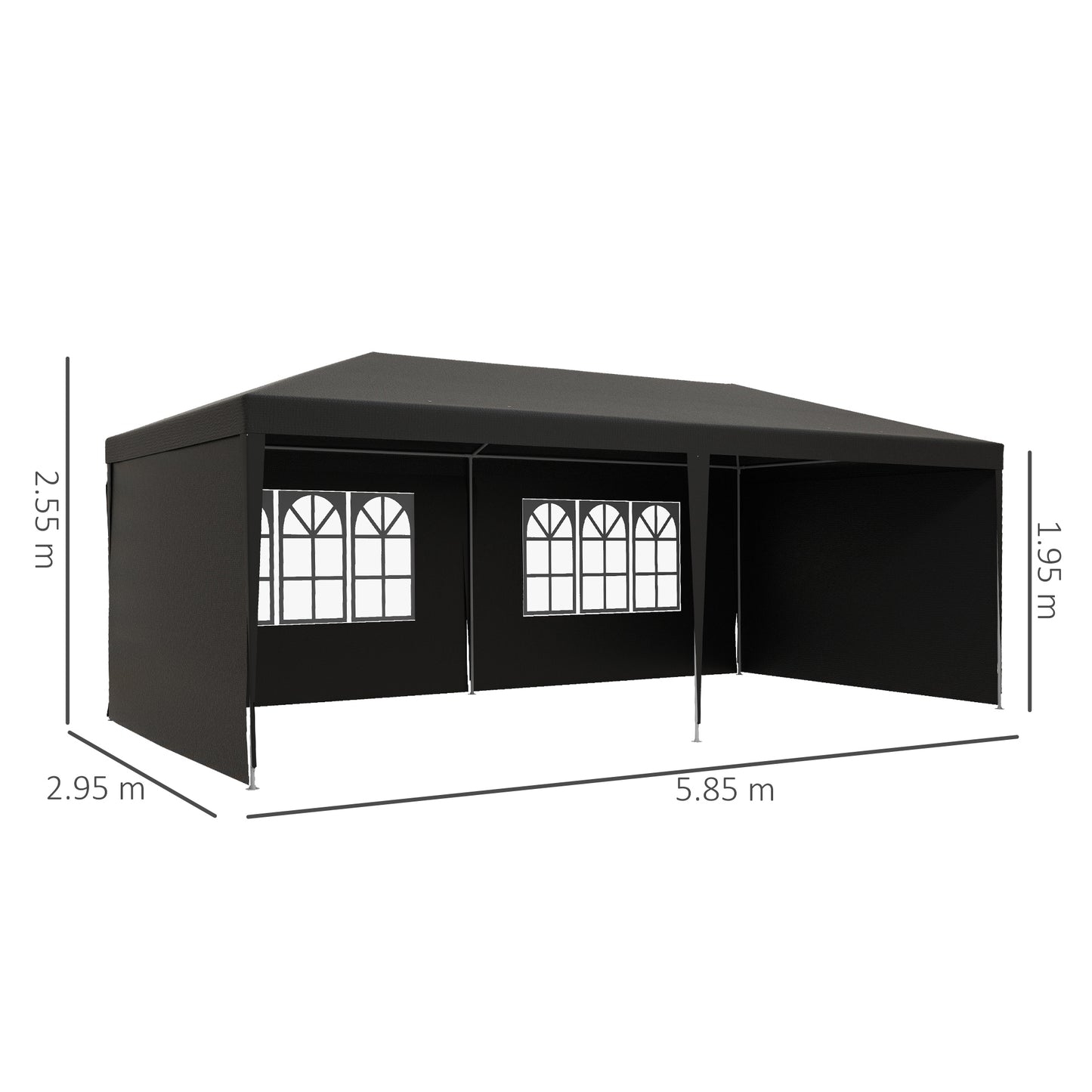 Outsunny 6 x 3m Half-Open Garden Gazebo, with Windows - Dark Grey