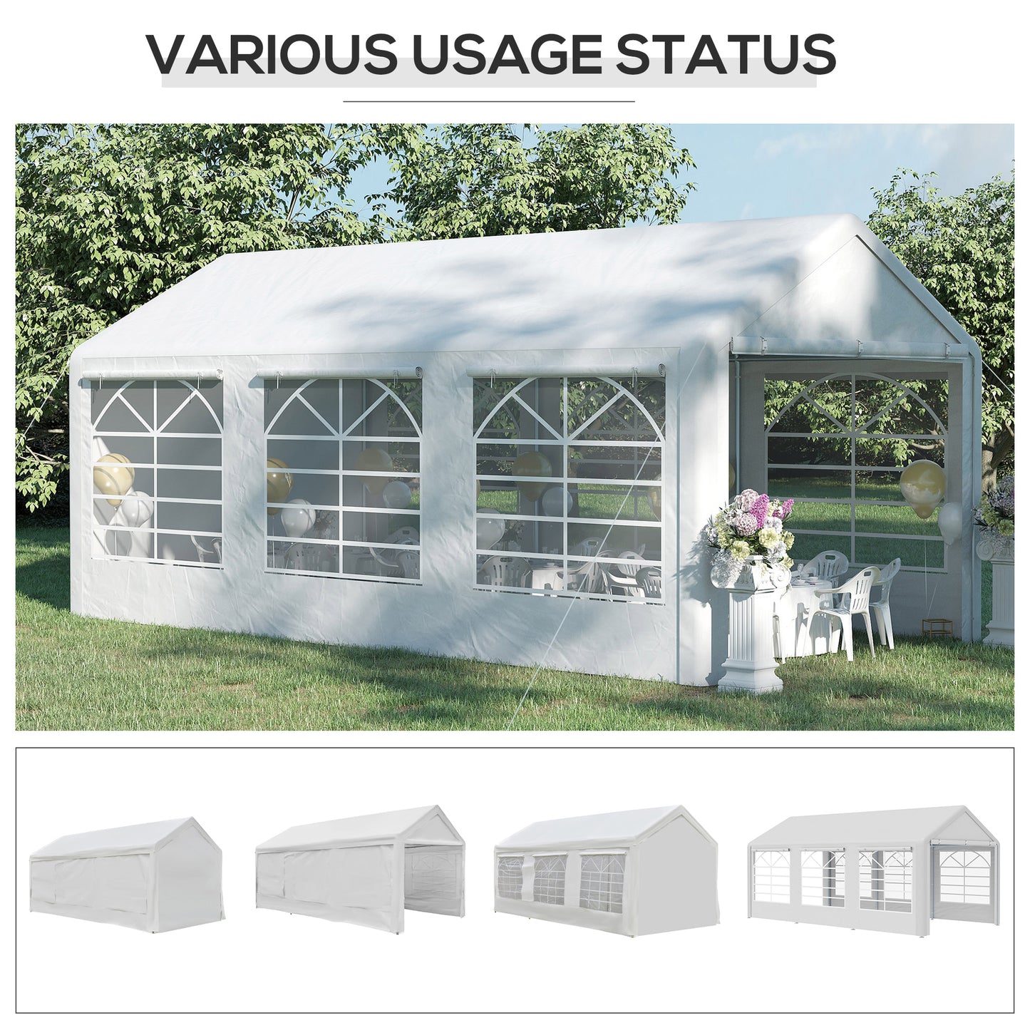 Outsunny 20â€™ x 10â€™ Heavy Duty Car Tent Outdoor Car Canopy Shelter Party Tent w/ Water-Resistant Sidewall Cloth Zipper Door Windows White Carport