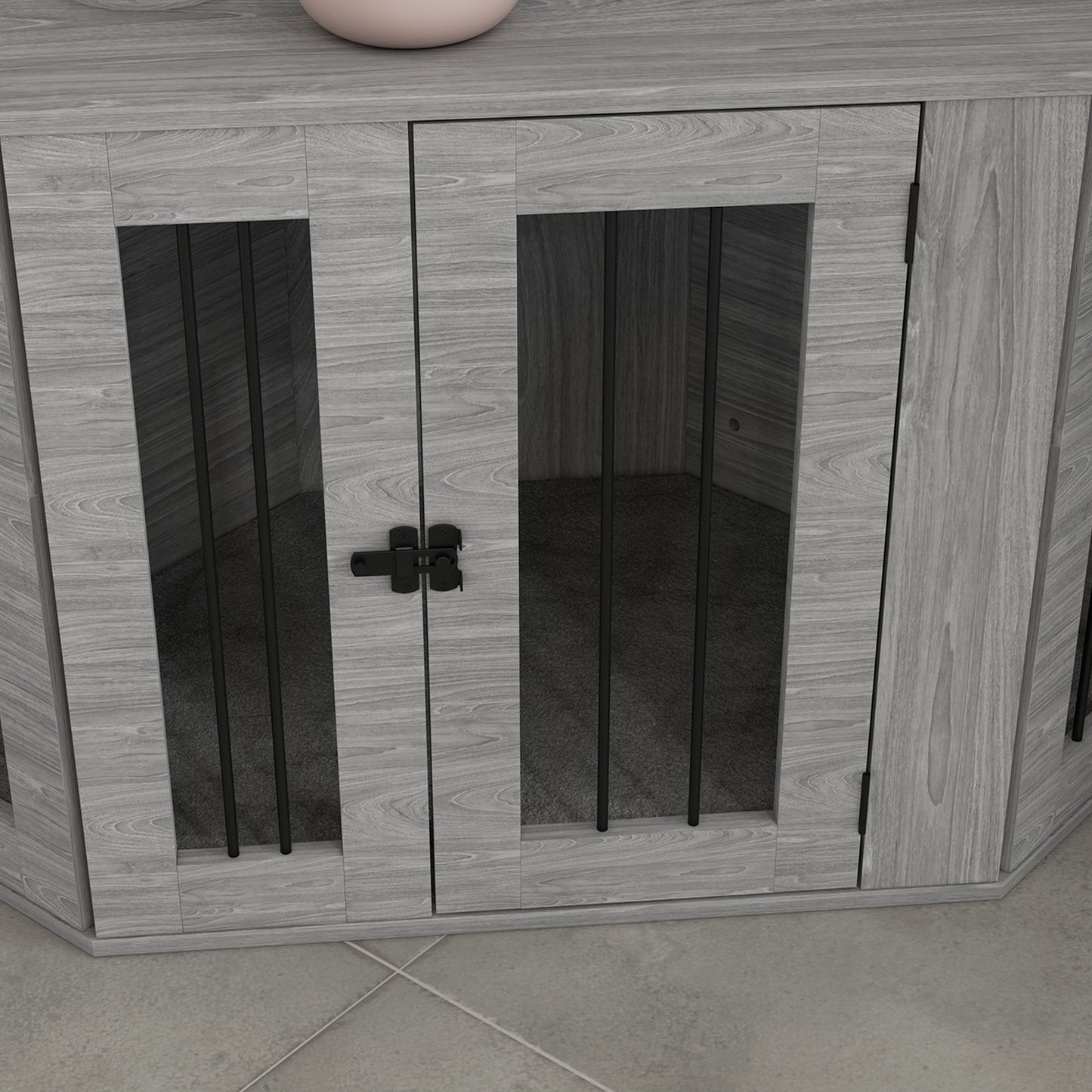 PawHut 2 in 1 Dog Crate Furniture Side Table with Cushion 104 x 55 x 63cm Grey