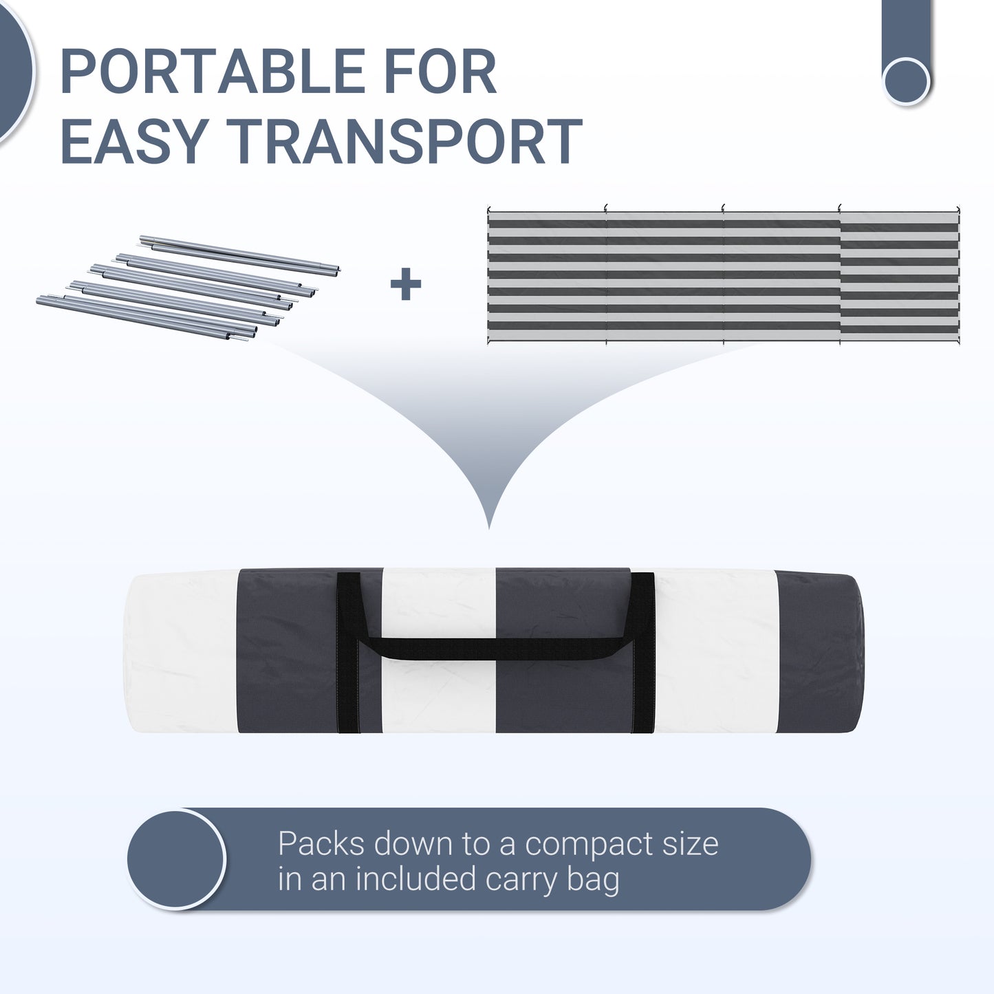 Outsunny 5 Pole Camping Windbreaks, Beach Wind Shield Shelter with Carry Bag and Steel Poles, Outdoor Caravan Privacy Shield, 540cm x 150cm, Grey and White