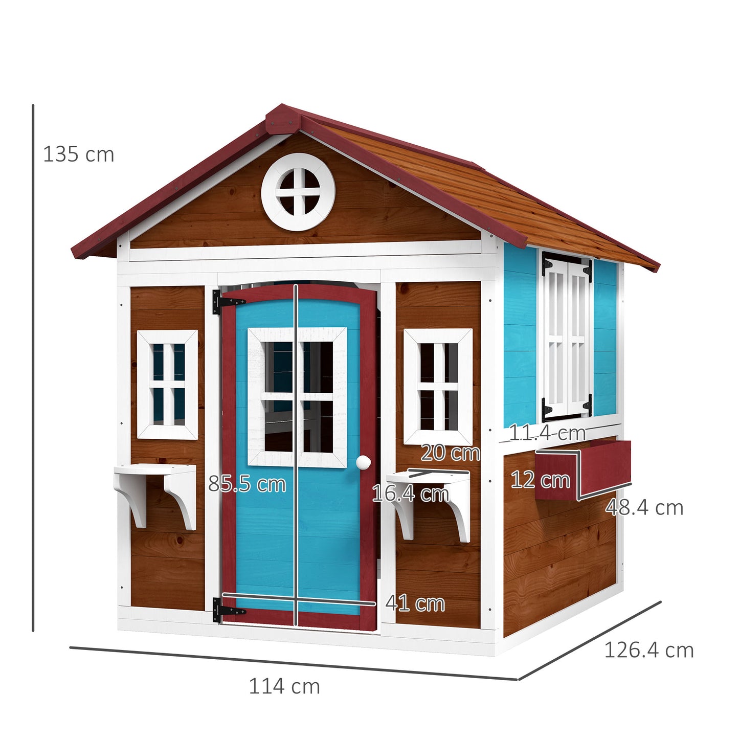 Outsunny Wooden Playhouse with Doors, Windows, Plant Pots, Boxes, for 3-8 Years - Dark Brown