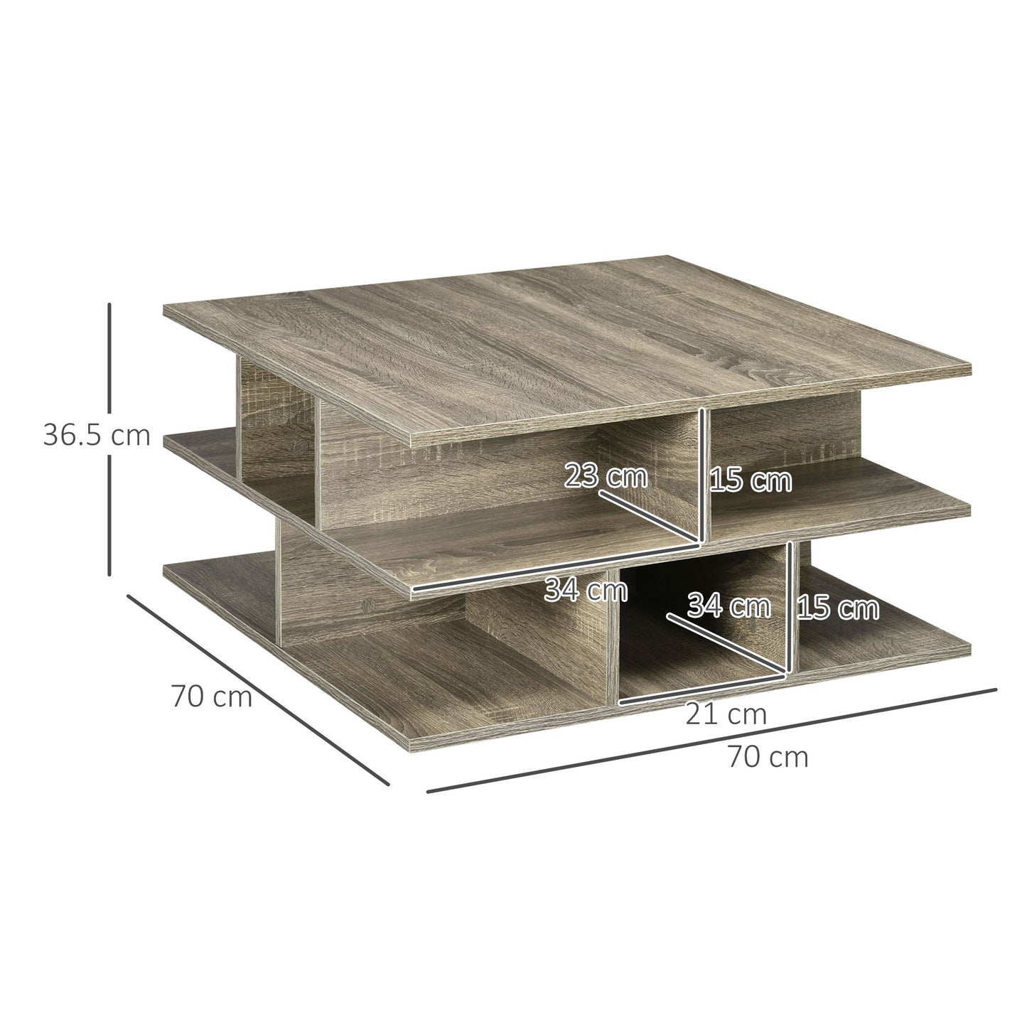 HOMCOM Square Coffee Tables for Living Room, 70 x 70 x 36.5 cm, Grey