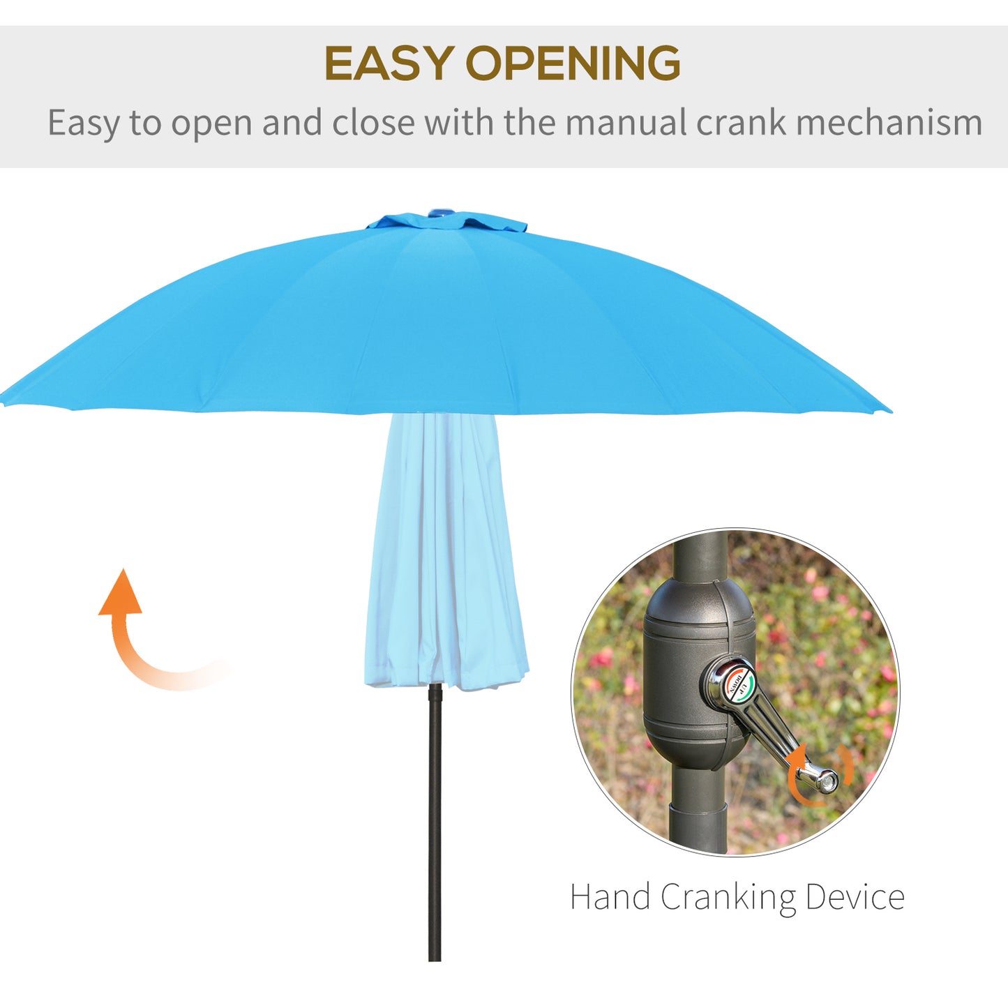 Outsunny Ф255cm Patio Parasol Umbrella Outdoor Market Table Parasol with Push Button Tilt Crank and 18 Sturdy Ribs for Garden Lawn Backyard Pool Blue Adjustable Angle Detachable Structure