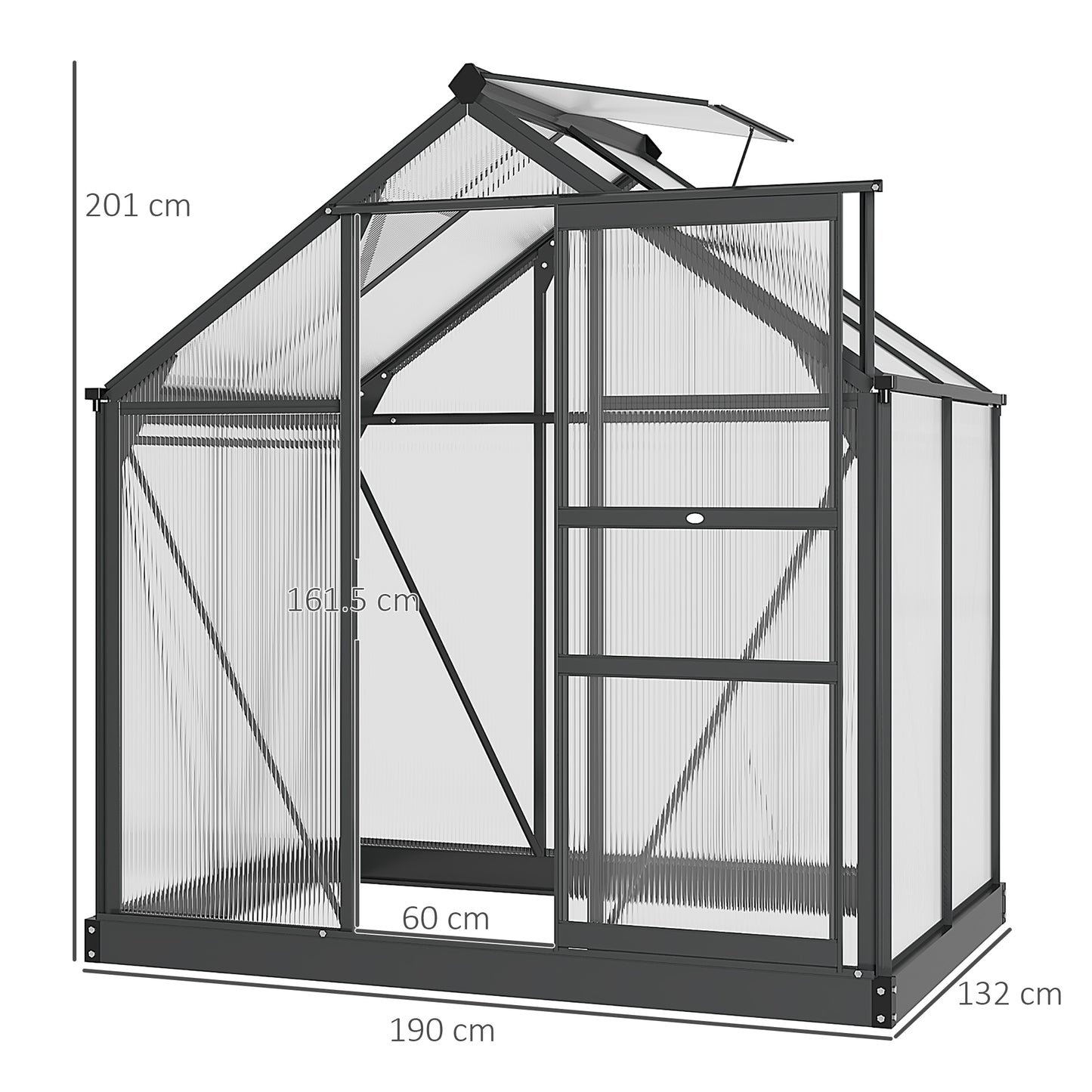 Outsunny Clear Polycarbonate Greenhouse Large Walk-In Green House Garden Plants Grow Galvanized Base Aluminium Frame with Slide Door, 6 x 4ft