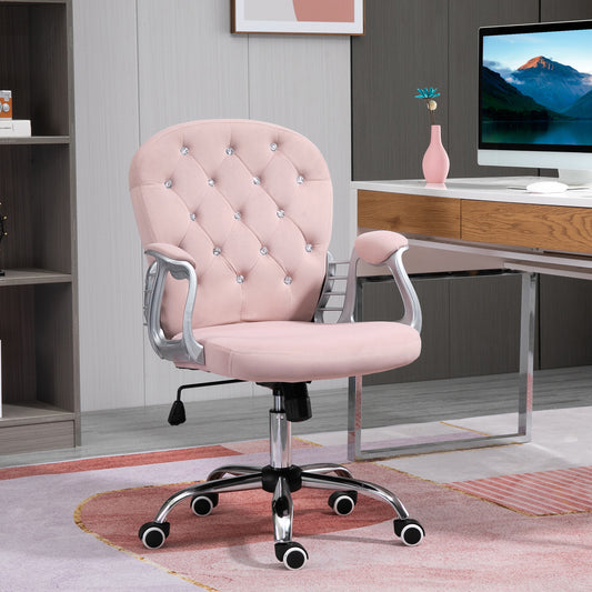 Vinsetto Office Chair with Diamond Tufted Velour, Adjustable Height, Computer Desk chair for Home Office, Pink