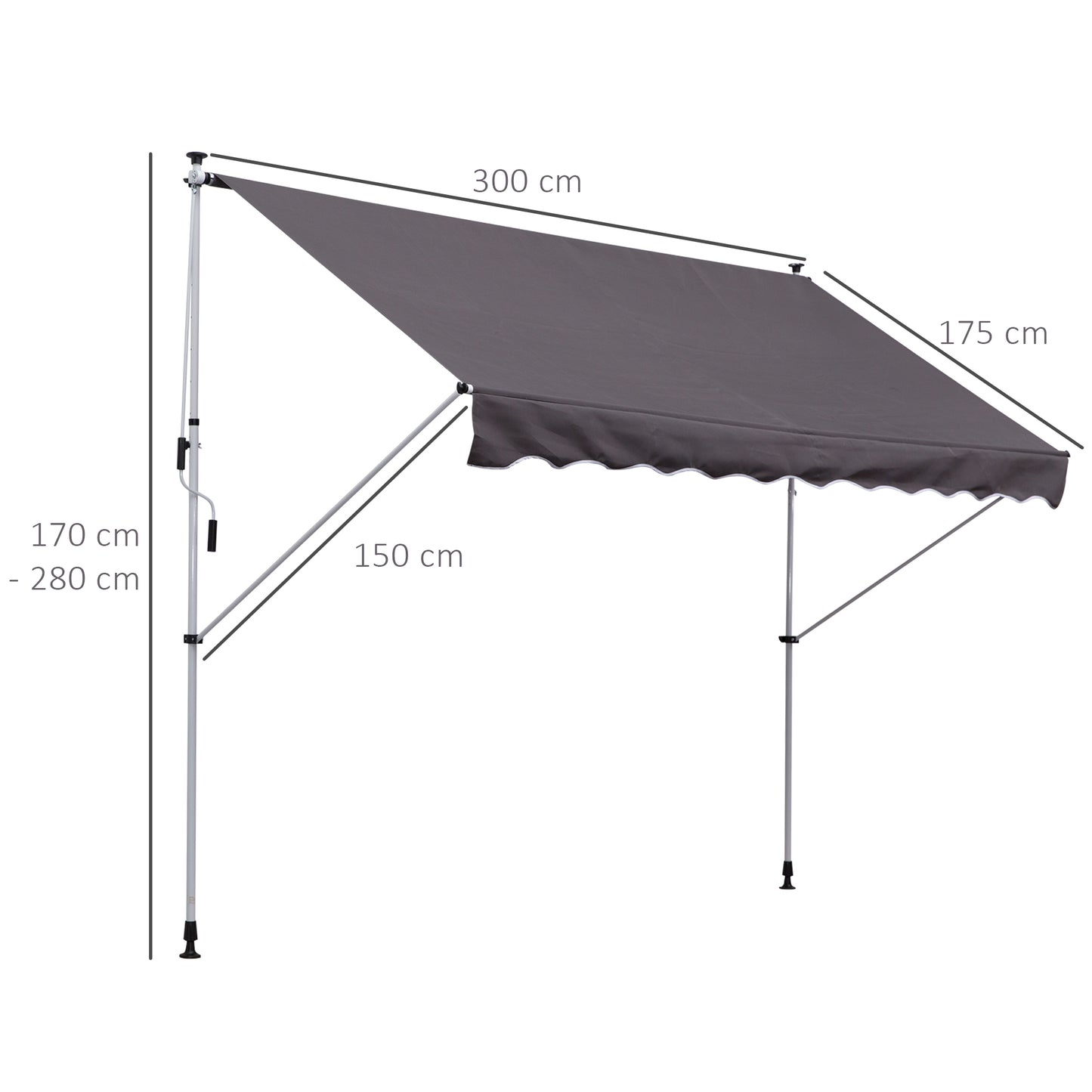 Outsunny 3x1.5m  Adjustable Outdoor Aluminium Frame Awning Grey