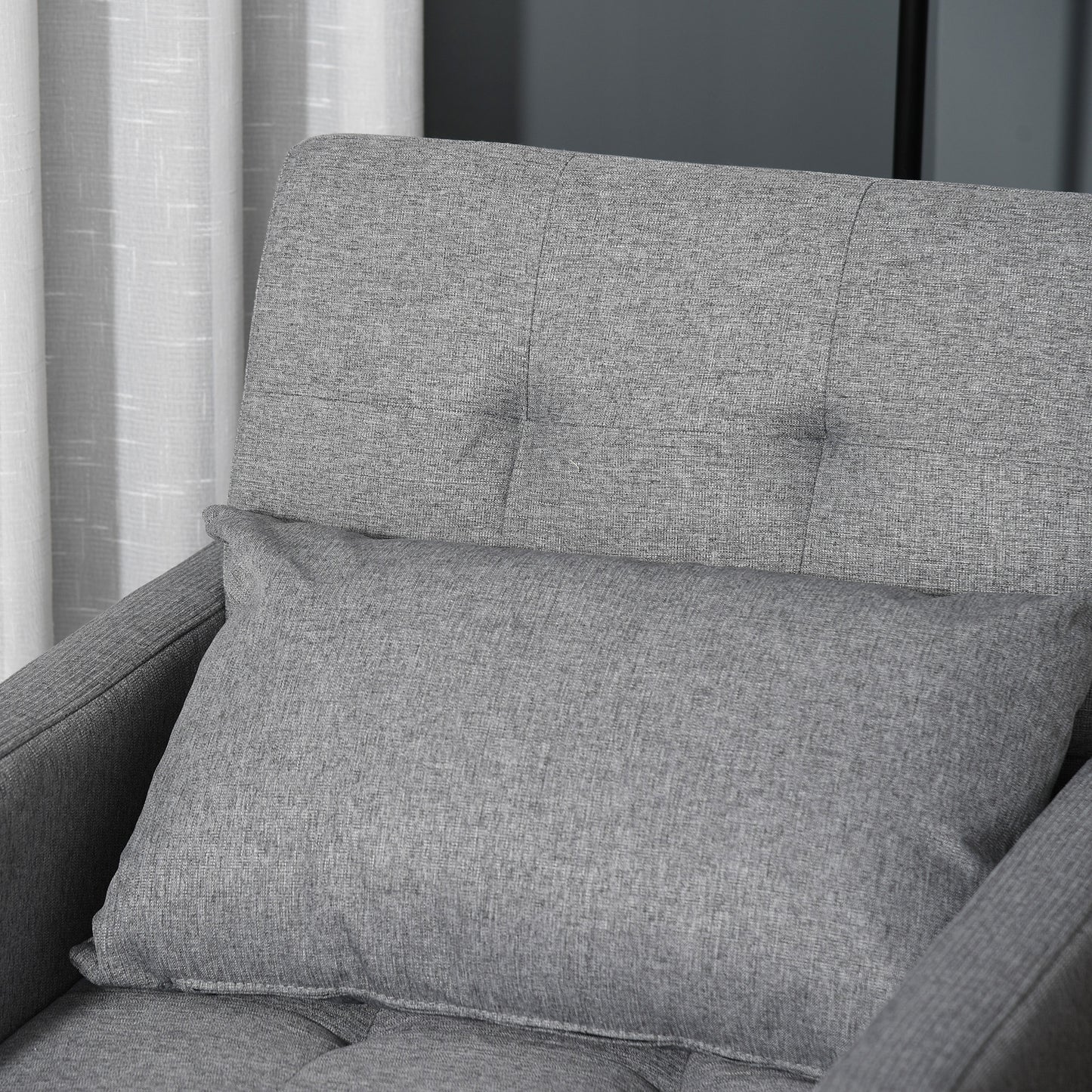 HOMCOM 3In1 Chair Bed Convertible Sleeper Chair with Adjustable Backrest Pillow and Footrest for Living Room Grey