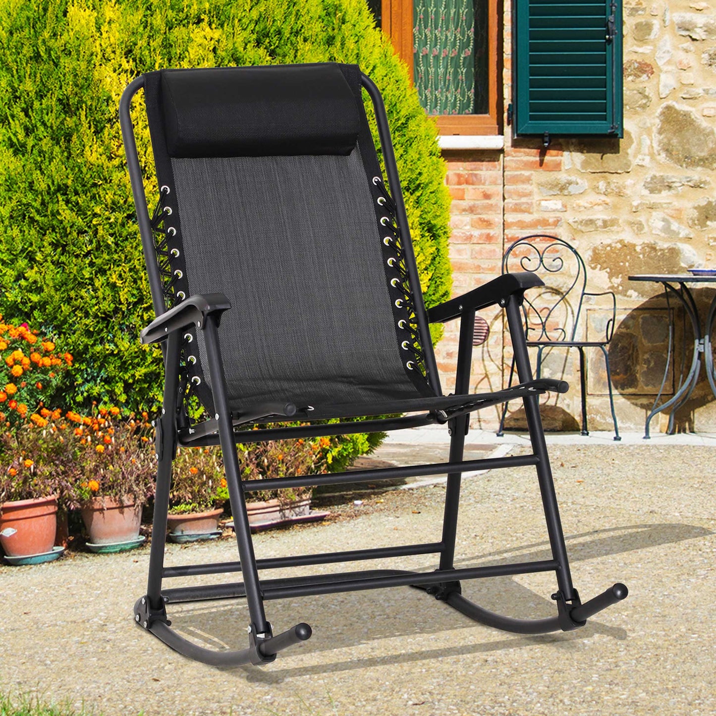 Outsunny Folding Rocking Chair Zero Gravity W/ Headrest-Black