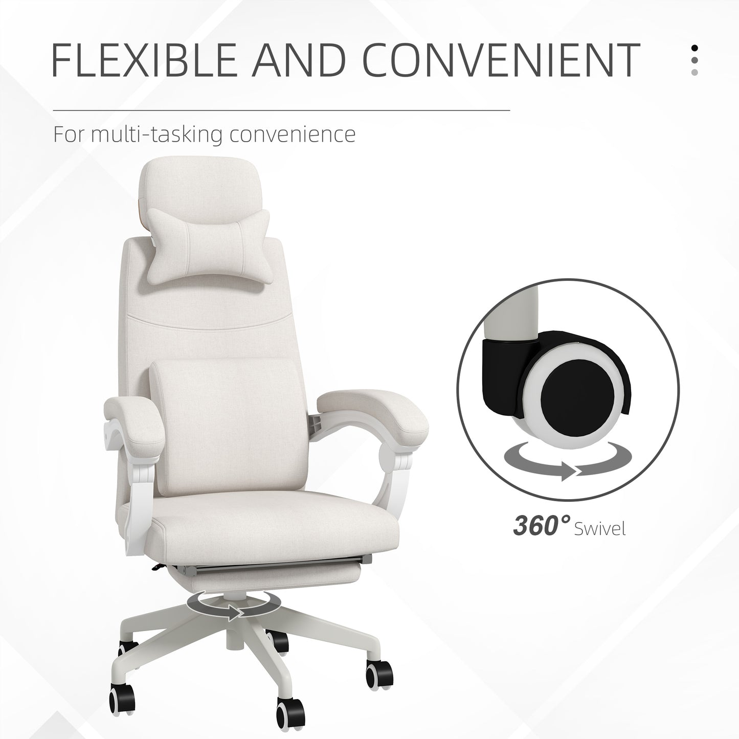 Vinsetto High Back Office Chair Reclining Computer Chair with Footrest Lumbar Support Adjustable Height Swivel Wheels White