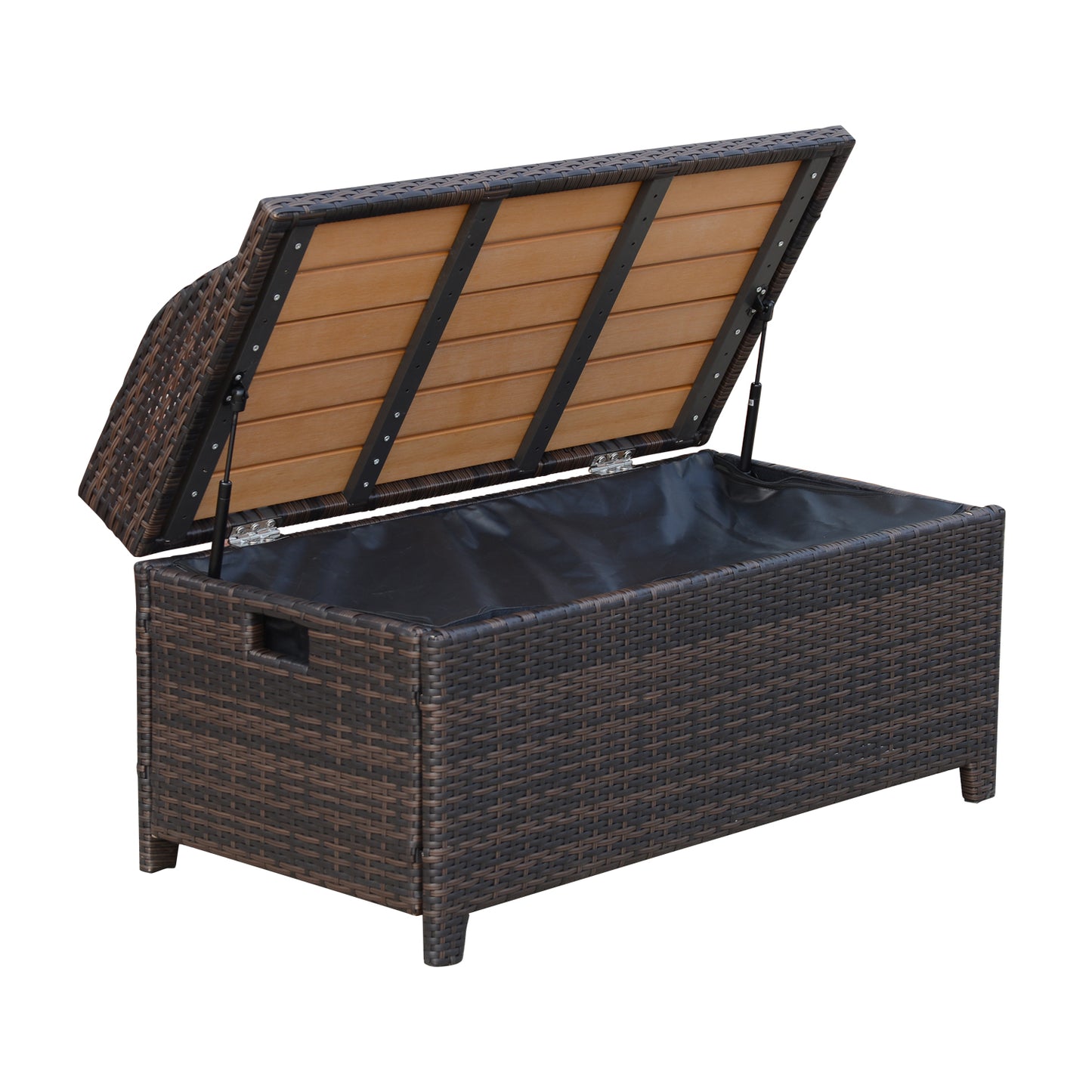 Outsunny PE Rattan Bench Patio Wicker Storage Basket Seat Furniture, 102Lx51Wx51H cm-Mixed Brown