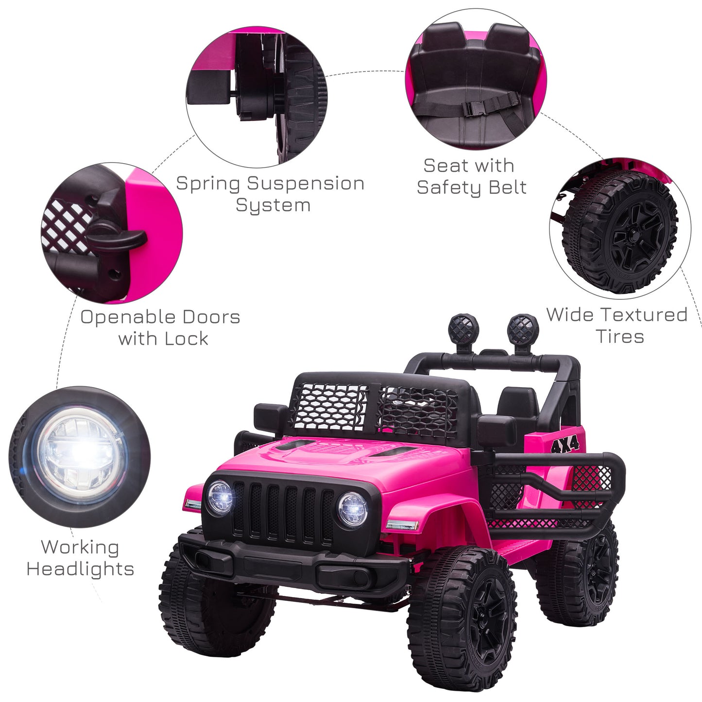 HOMCOM 12V Battery-powered 2 Motors Kids Electric Ride On Car Truck Off-road Toy Pink