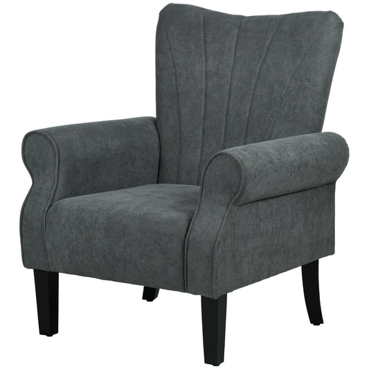 HOMCOM Upholstered Accent Chair with High Back Rolled Arms and Wood Legs Soft Thick Padded Armchair Grey