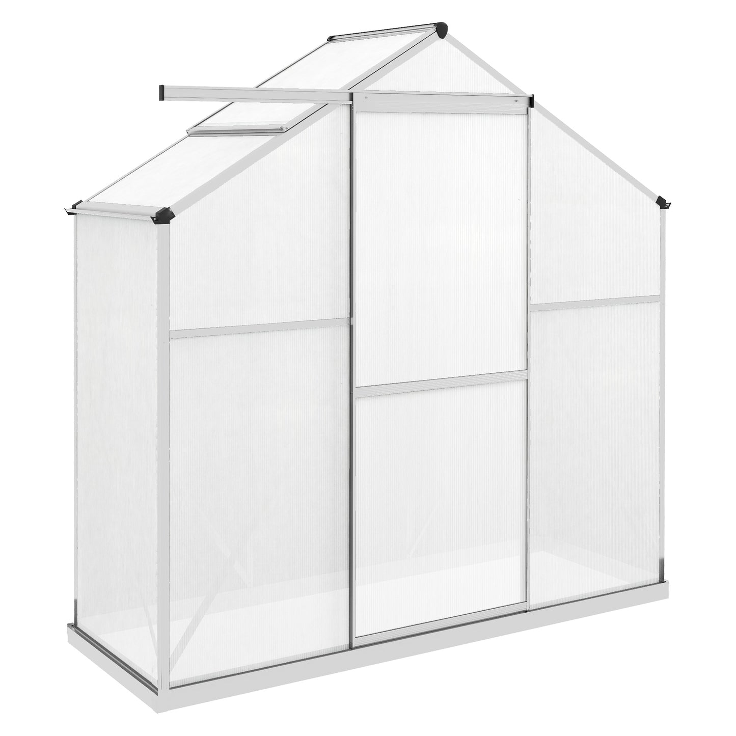 Outsunny 6 x 2.5ft Polycarbonate Greenhouse WalkIn Green House with Rain Gutter Sliding Door Window Foundation Silver