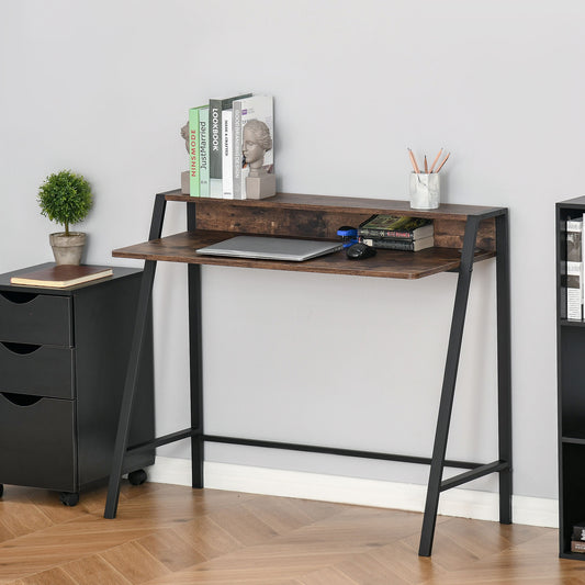 HOMCOM 2-Tier Workstation Computer Laptop Desk Table with Storage Shelf