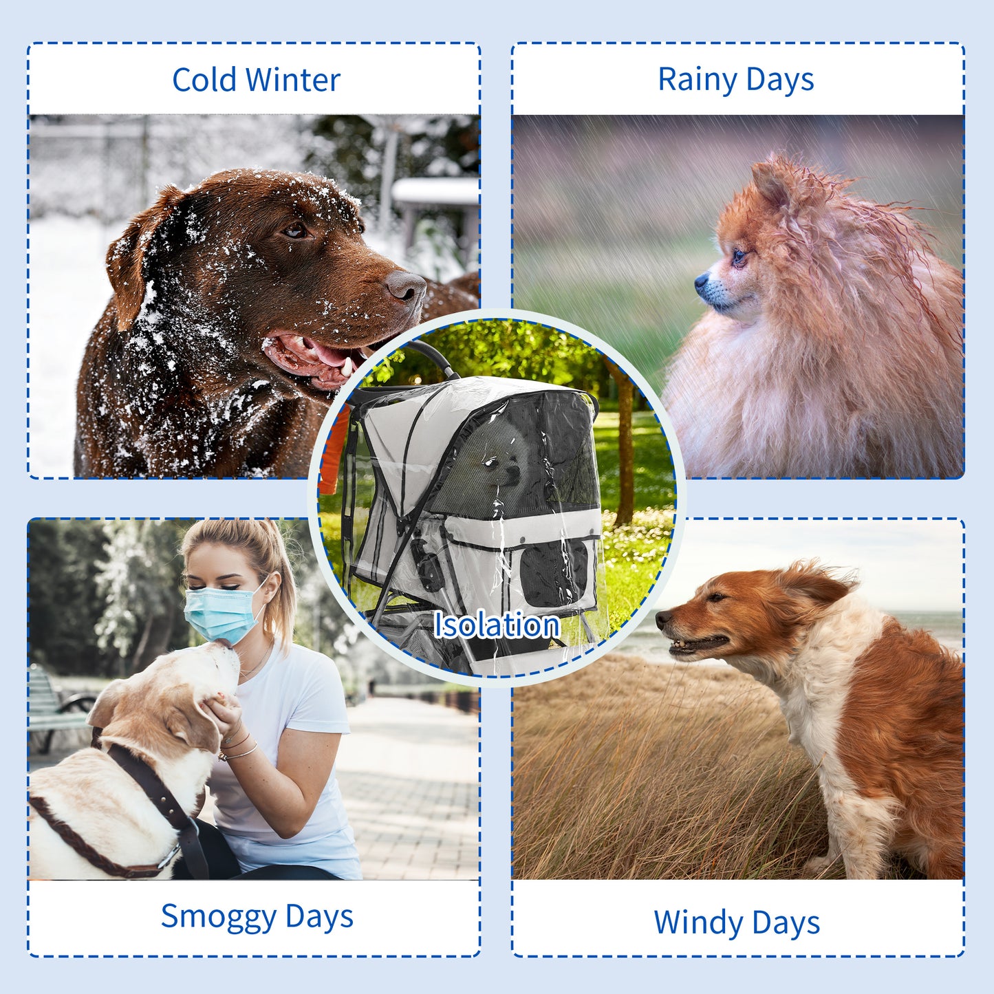 PawHut Dog Stroller Rain Cover, with Rear Entry