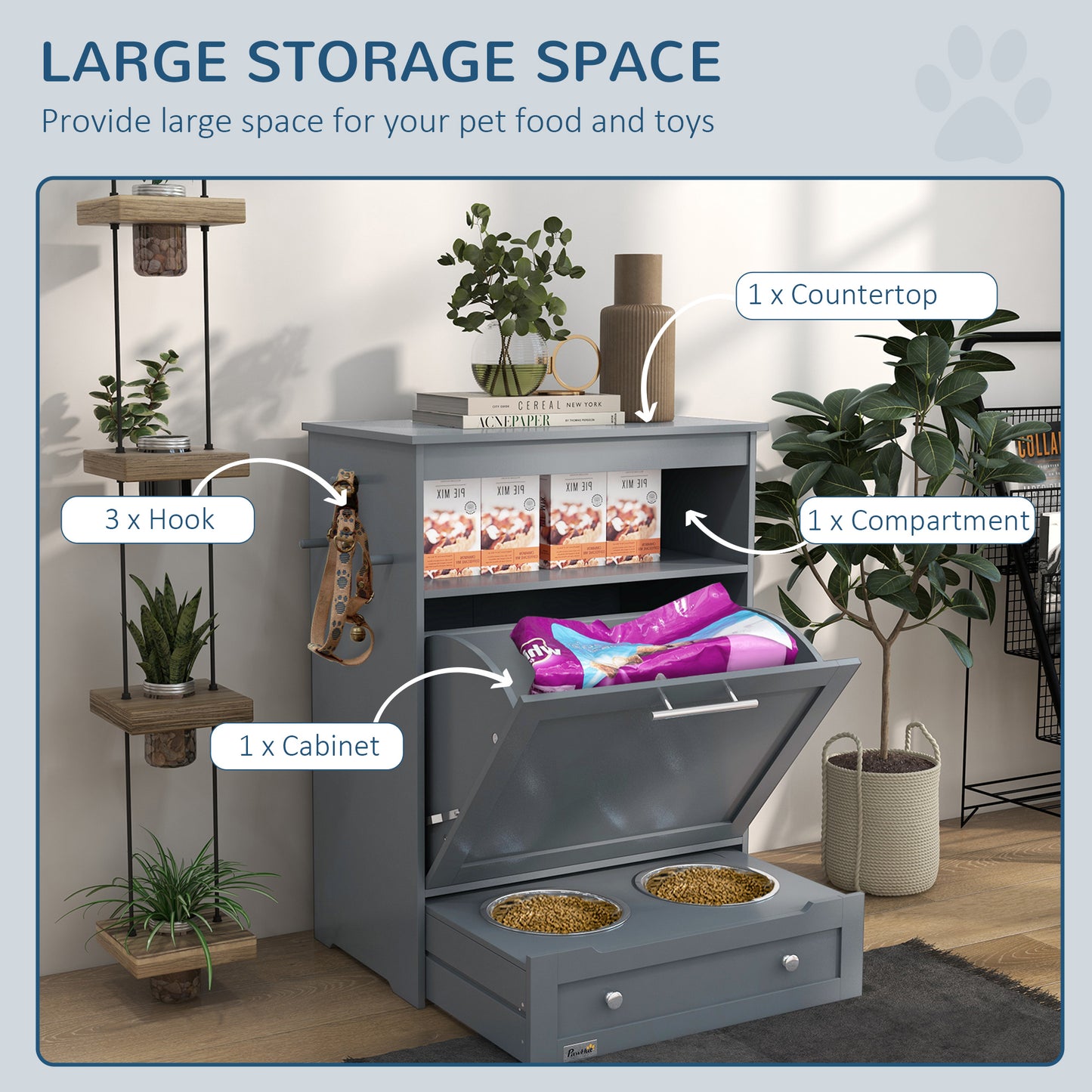 Pet Feeding Station With Storage Raised With Dog Food Storage
