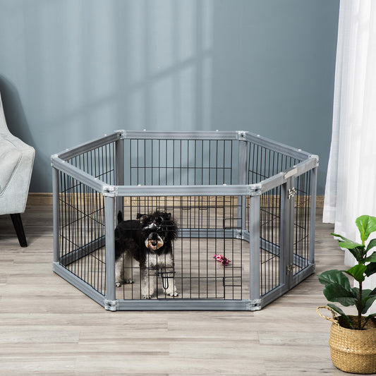 PawHut Heavy Duty Pet Playpen, 6 Panels Puppy Play Whelping Pen, Foldable Steel Dog Exercise Fence, with Door, Double Locking Latches, for Indoor Outdoor Use 70 x 62 cm