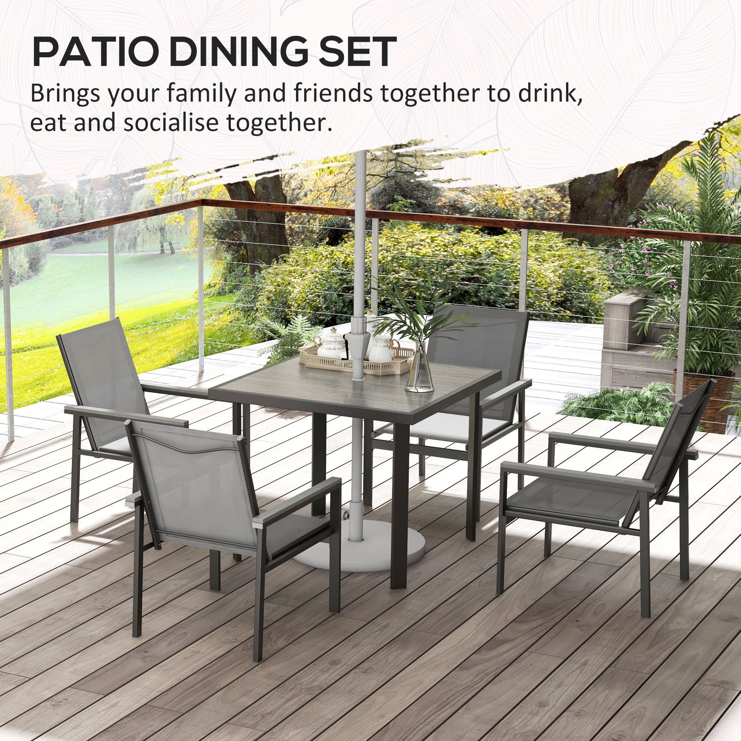 Outsunny Five-Piece Metal Dining Set, with Glass-Top Table - Grey