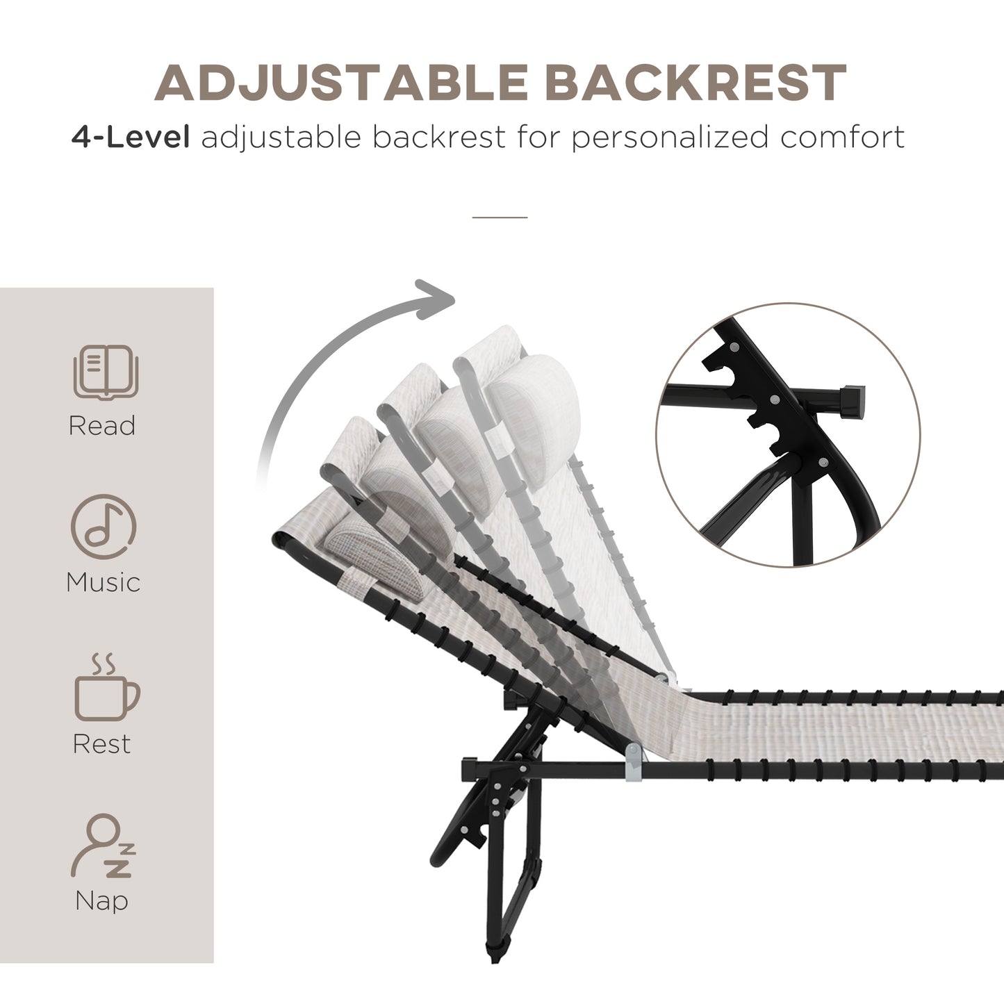 Outsunny 2 Pcs Folding Sun Lounger Beach Chaise Chair Garden Cot Camping Recliner with 4 Position Adjustable Cream White