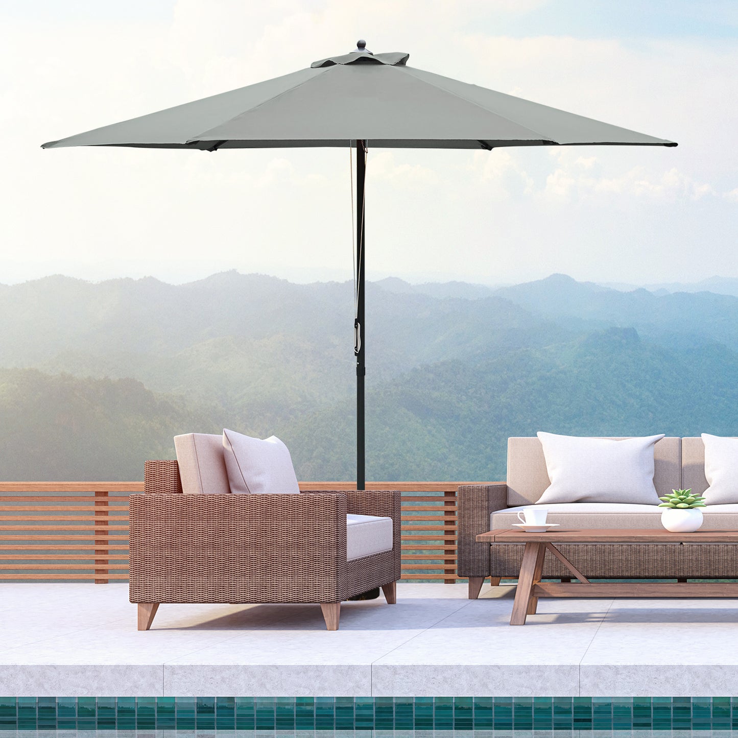 Outsunny 2.8m Patio Sun Umbrella Parasol Outdoor 6 Ribs Sunshade Canopy Manual Push Garden Backyard Furniture Dark Grey BASE NOT INCLUDED Table