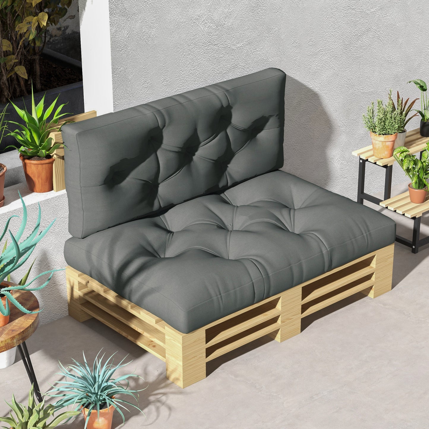 Outsunny 2 Seater Pallet Seat Cushions Back Pillows Replacement, Patio Chair Cushions Set for Indoor Outdoor, Light Grey