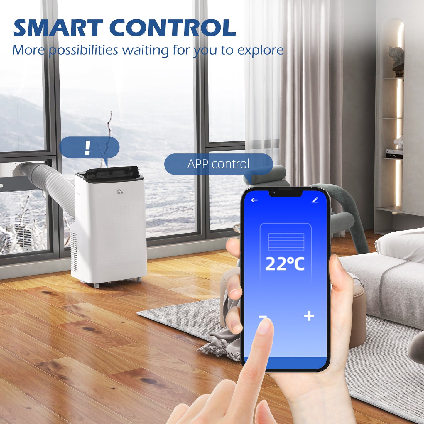 HOMCOM 14,000 BTU Mobile Air Conditioner for Room up to 35m², Smart Home WiFi Compatible, with Dehumidifier, Fan, 24H Timer