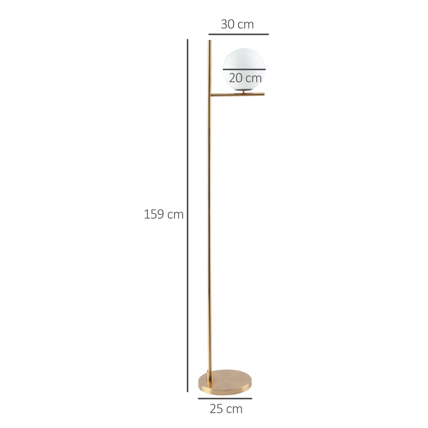 HOMCOM Modern Floor Lamp Metal Frame Sphere Light w/ Pedal Switch Unique Standing Beautiful Furnishing for Home Office Living Room, Gold Reading Land