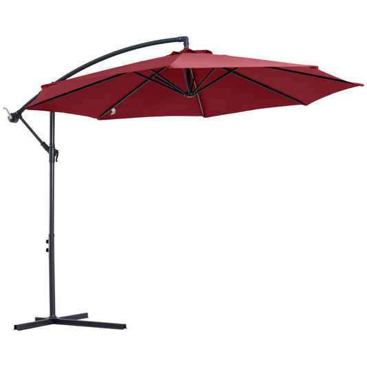 Outsunny Cantilever Umbrella Parasol Hanging Banana Steel Dark Green 3M Patio Wine Red